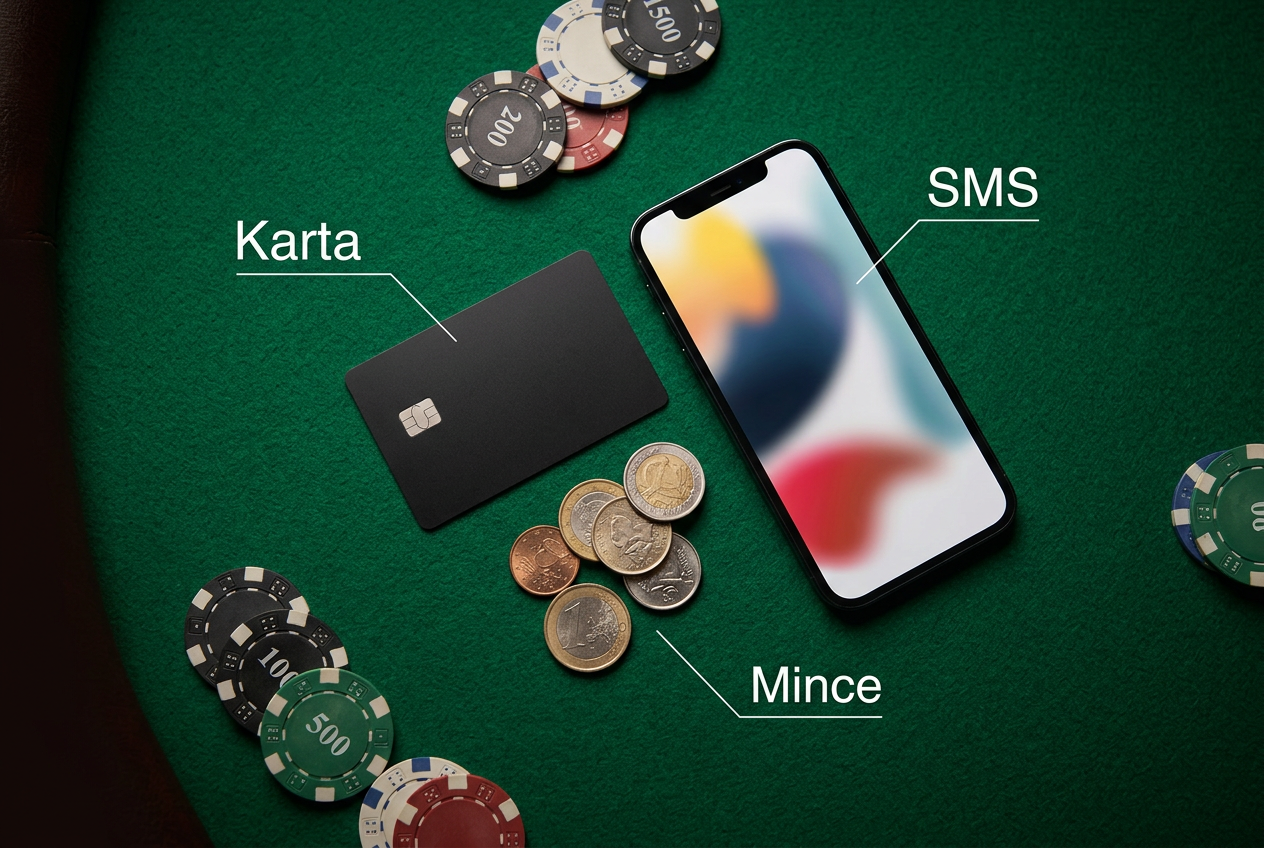 Infografika srovnávající různé platební metody v kasinu jako jsou karty a mobilní telefony